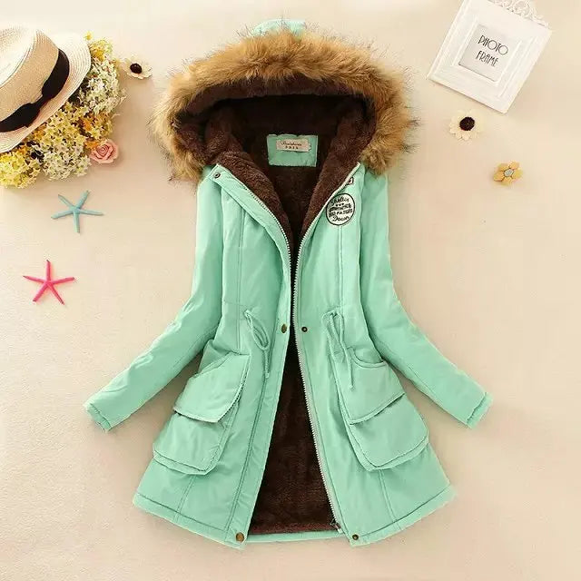 Street-wave Women's Insulated Puffer Jacket With Adjustable Waist And Fur Hood For Winter