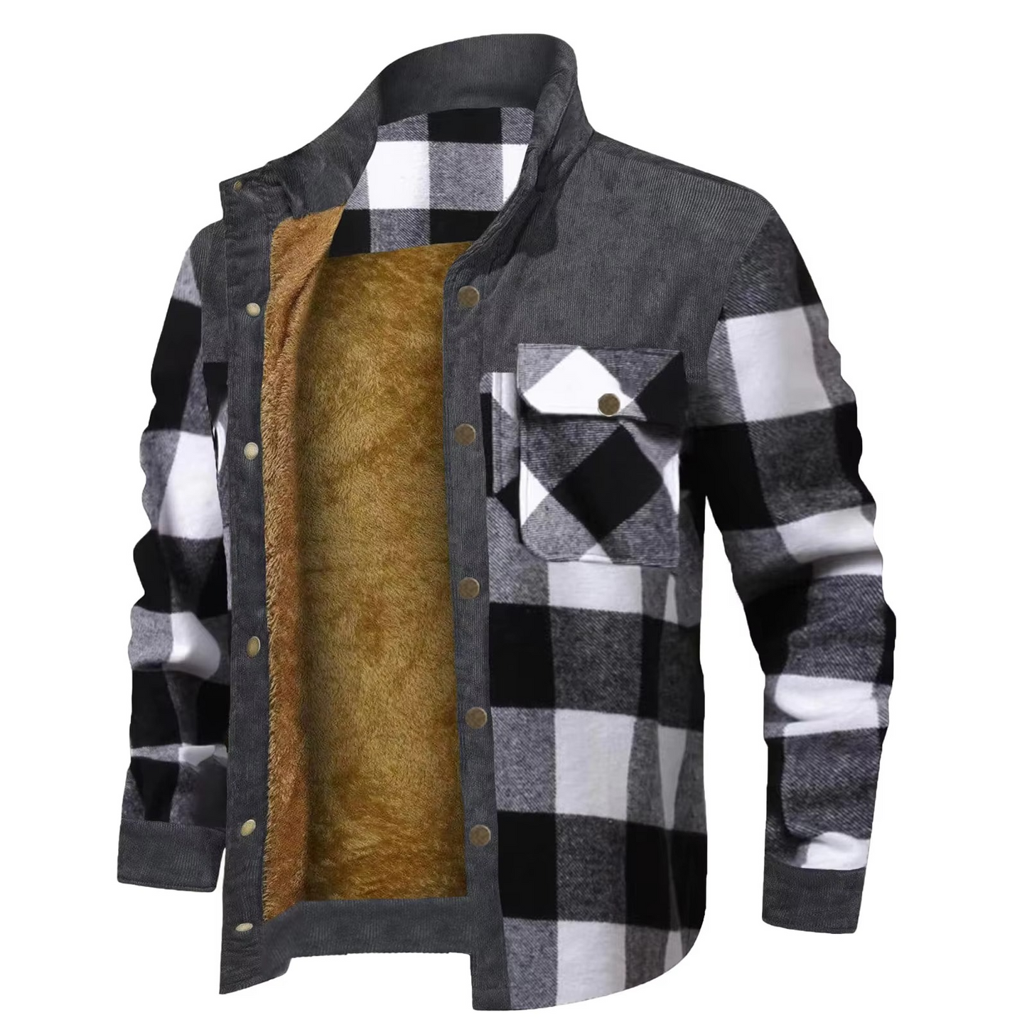 Mens Wool Lined Flannel Plaid Hooded Shirt Jacket Warm Thick Outerwear Street-Wave