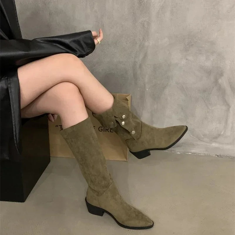 Street-Wave Cowboy Boots With Stacked Heel And Fringe For Women Bold Western Style