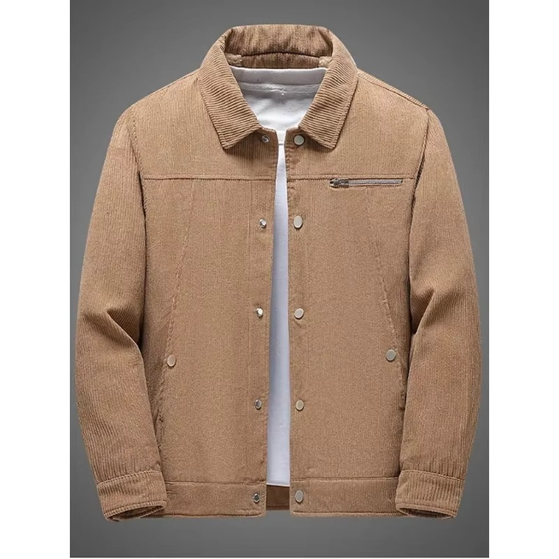 Men's Corduroy Fleece Lined Cotton Coat for Autumn and Winter Warmth and Classic Style Street-Wave