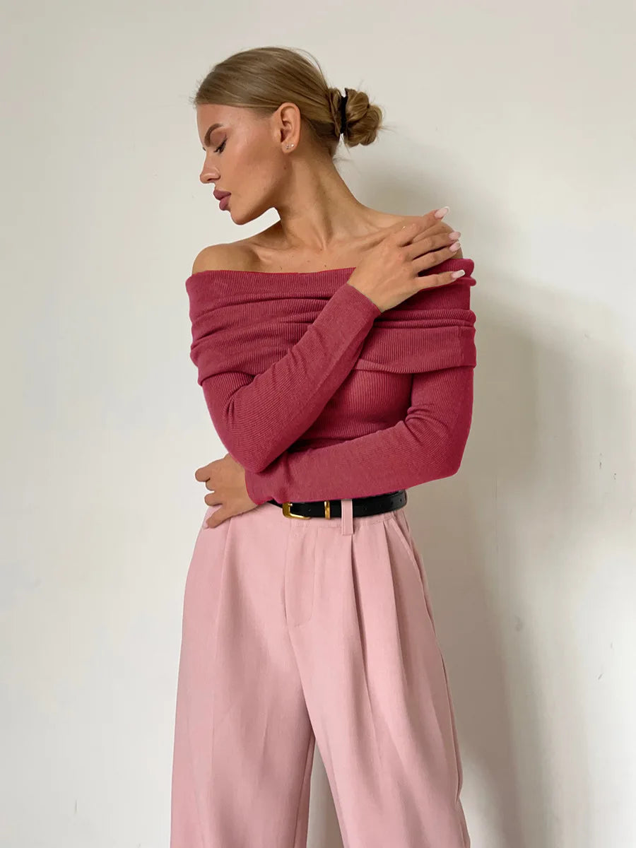 Nordisk-Flair Womens Off-Shoulder Sweatshirt Ribbed Knit