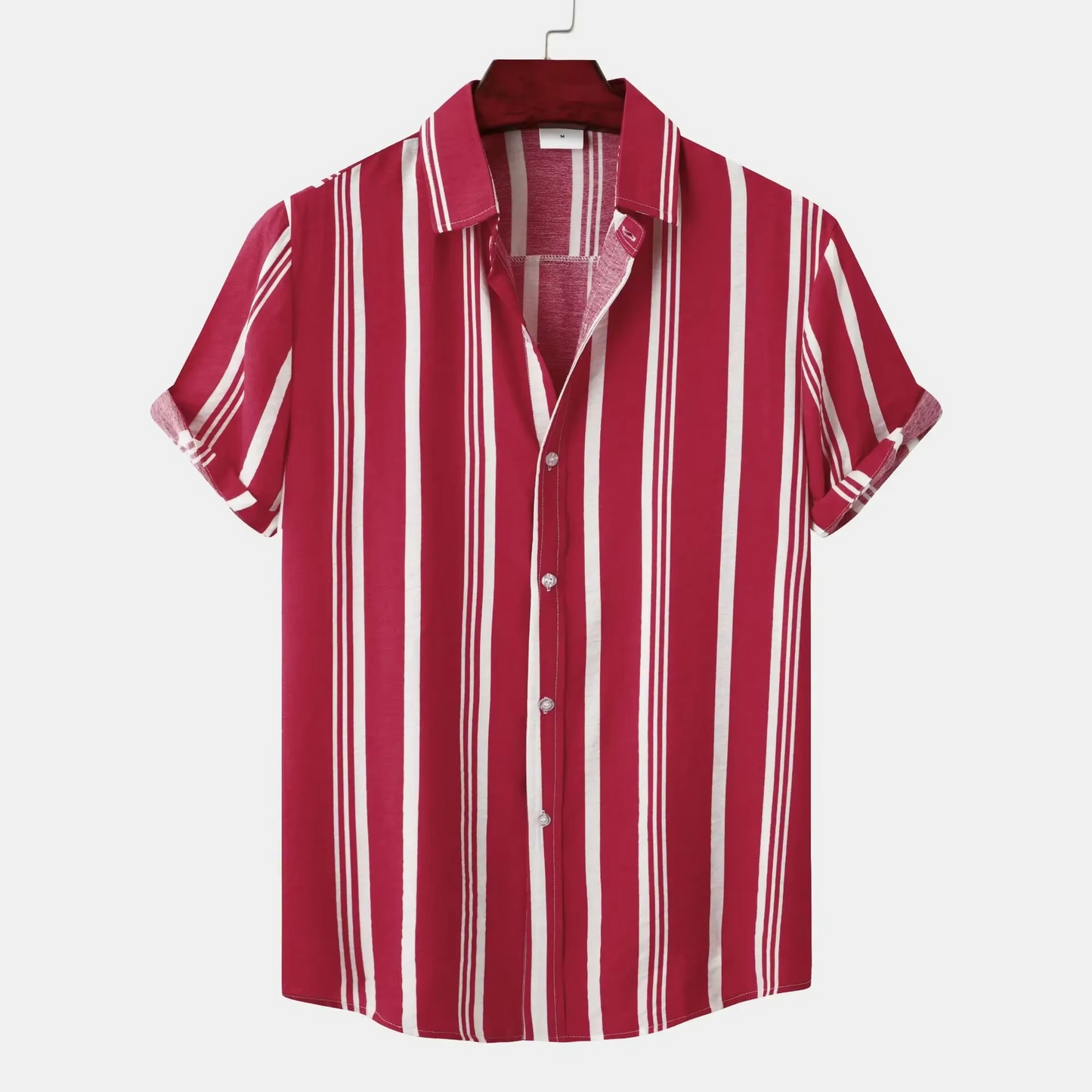 Men's Slim Fit Striped Short Sleeve Shirt Navy White Breathable Summer Casual Everyday Wear