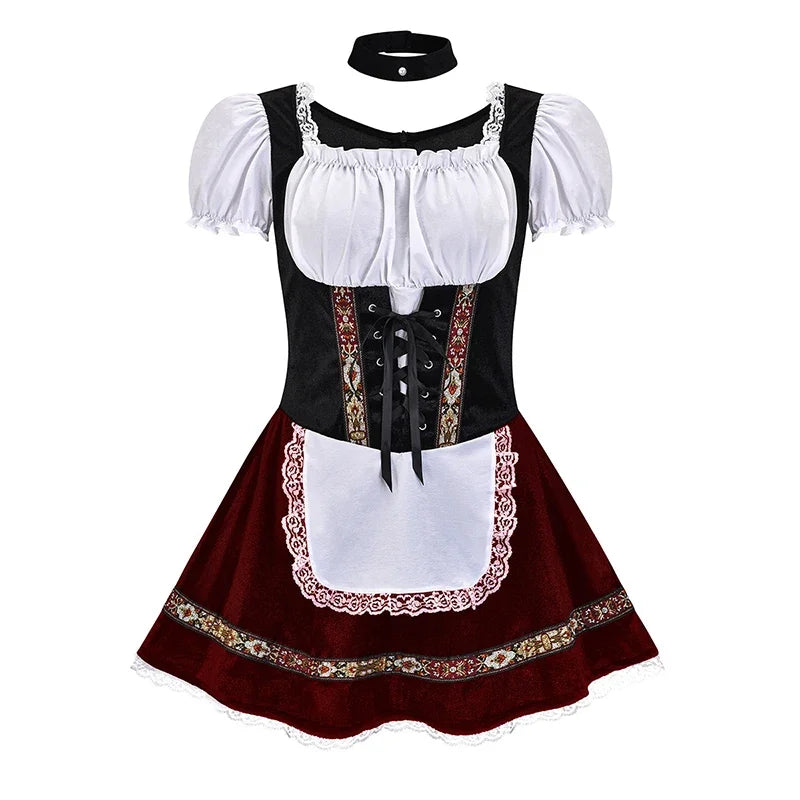 Dirndl Dress For Women Street-Wave Lace-Up Bodice Puff Sleeve Festival Ready