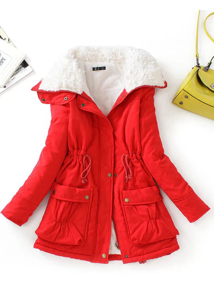 Street-wave Faux Fur Lined Winter Coat With Adjustable Fit And Snap Zip Closure Parka Style For Women