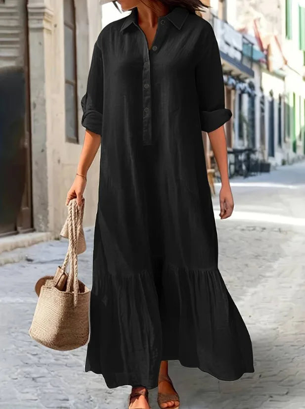 Street Wave Laura Tiered Shirt Maxi Dress For Women Breathable Cotton Versatile