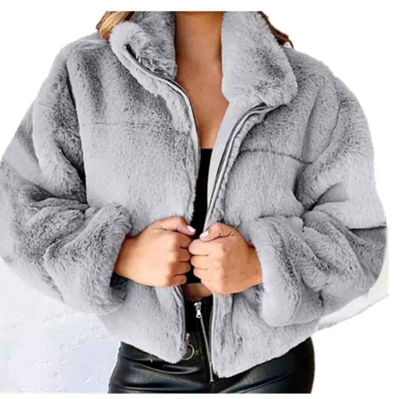 Street-Wave Velvet Touch Zip Coat For Women Cozy Warmth Plush Breathable Blend Premium Winter Essential