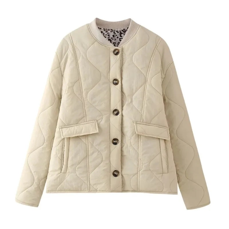 Street-Wave Natalie Padded Cotton Jacket Unisex With Leopard Patchwork