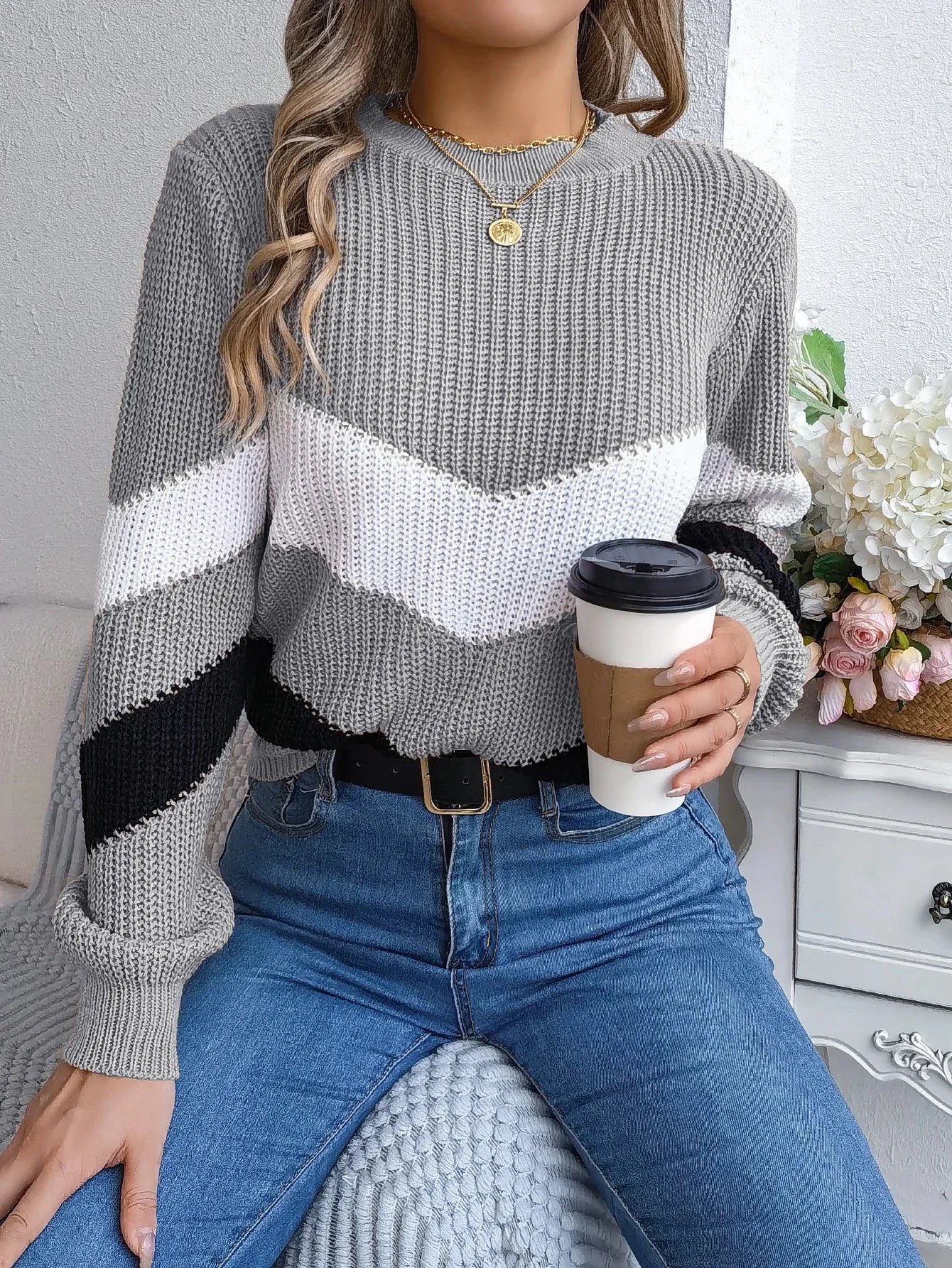 Grace Women's Cashmere Turtleneck Sweater With Chevron