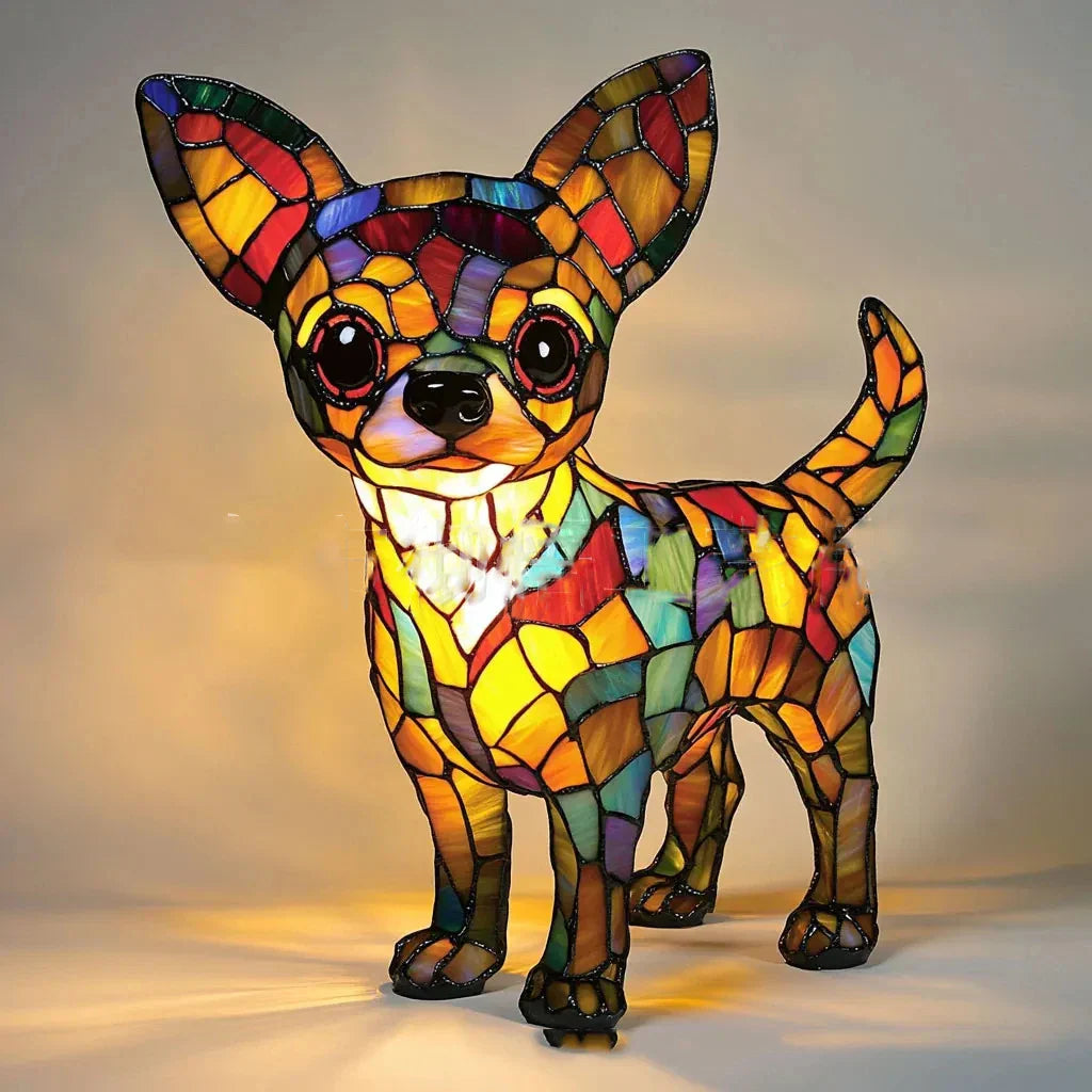 Art Nouveau Stained Glass Cat and Dog Table Lamp