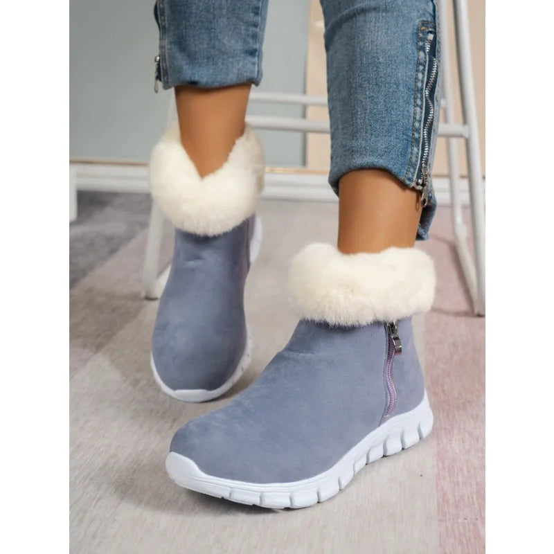 Street-wave Pink Plush Winter Boots For Women Soft Fleece Lined Round Toe Cozy Warmth Minimalist Design