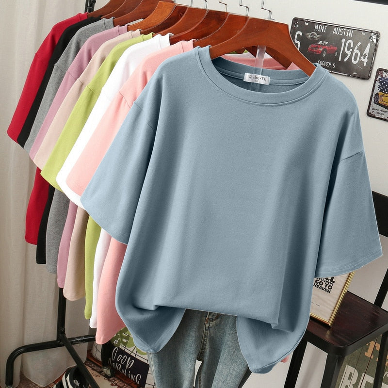 Street Wave Oversized Cotton Basic T Shirt For Women Breathable Loose Fit Casual Style