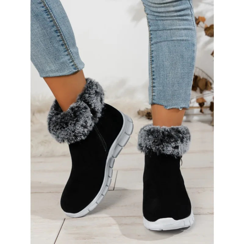 Street-wave Pink Plush Winter Boots For Women Soft Fleece Lined Round Toe Cozy Warmth Minimalist Design