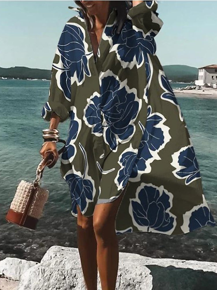 Women's Midi Shirt Dress with Button Closure and Short Sleeves