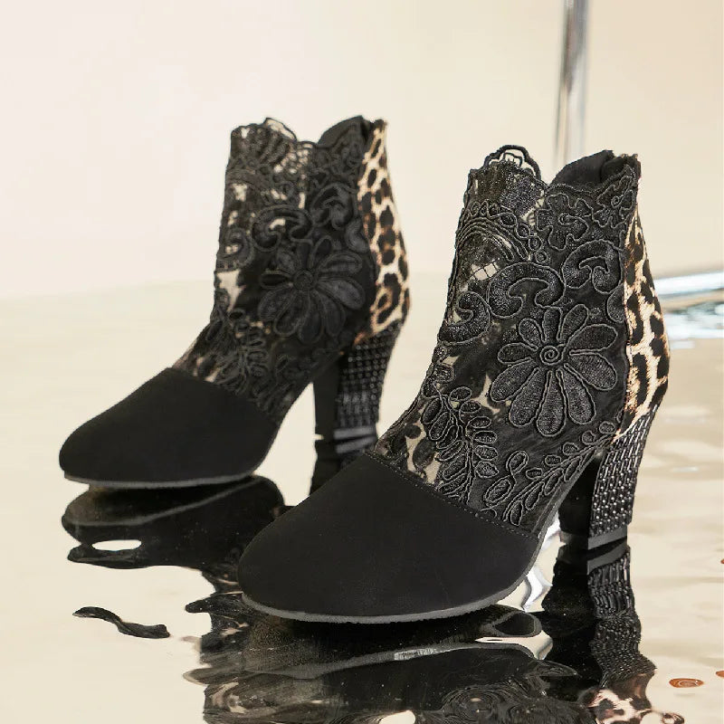 Women's High Heels with Lacy Design and Mesh Detail