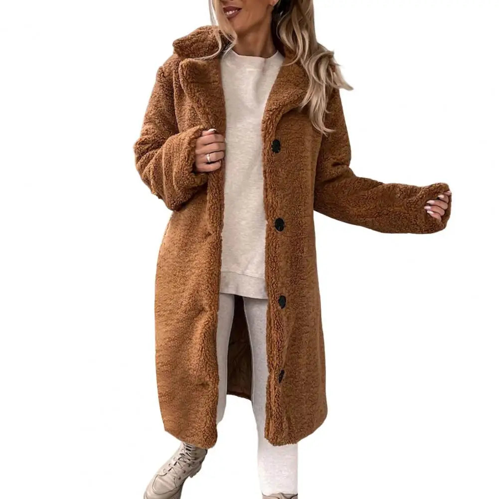 Street-Wave Plush Coat For Women, Ultra Soft Cozy Overcoat With Button Front, Winter Wardrobe Essential