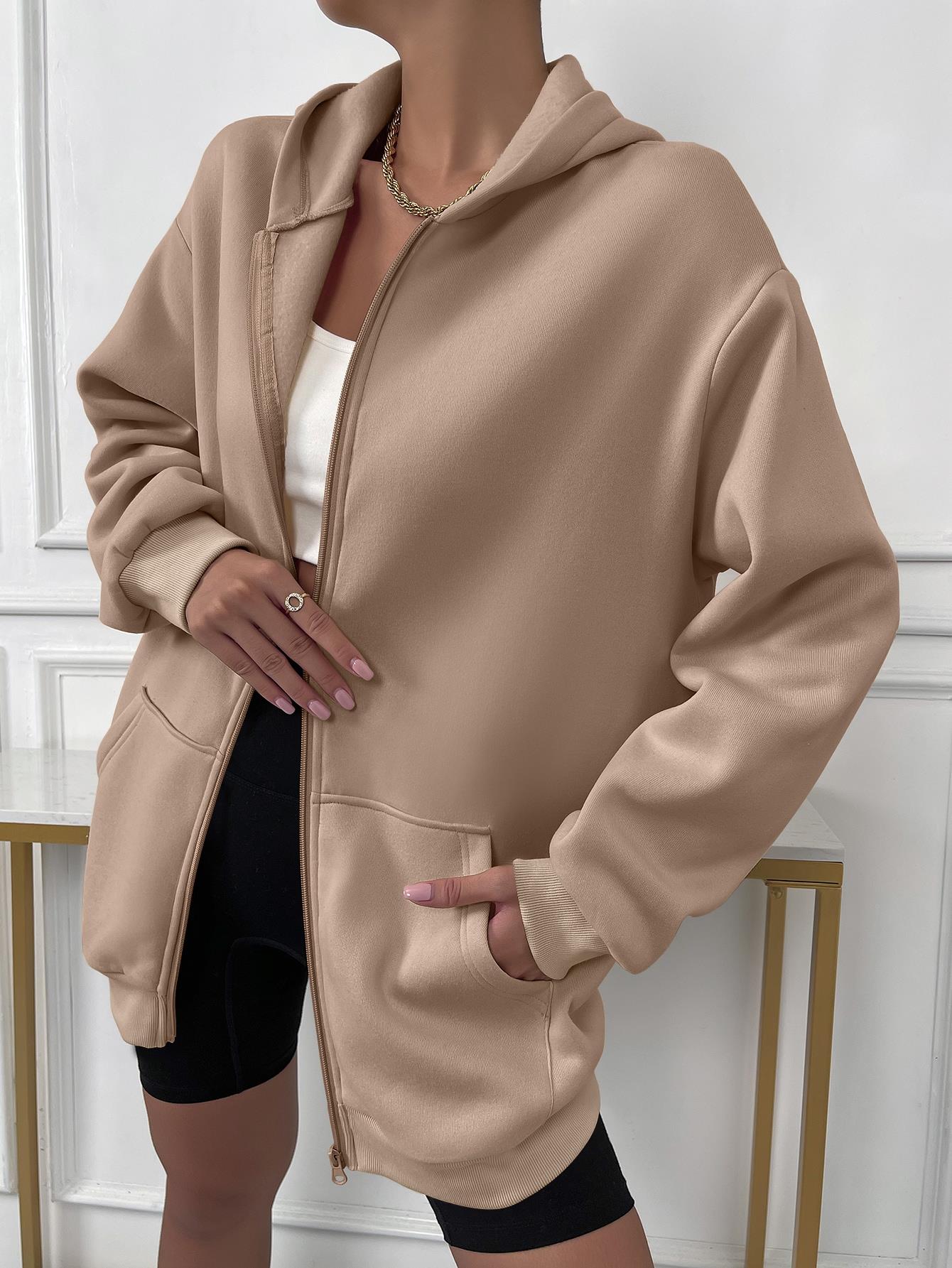 Street-Wave Hooded Zip Hoodie For Women - Cozy, Durable Everyday Outerwear With Pockets