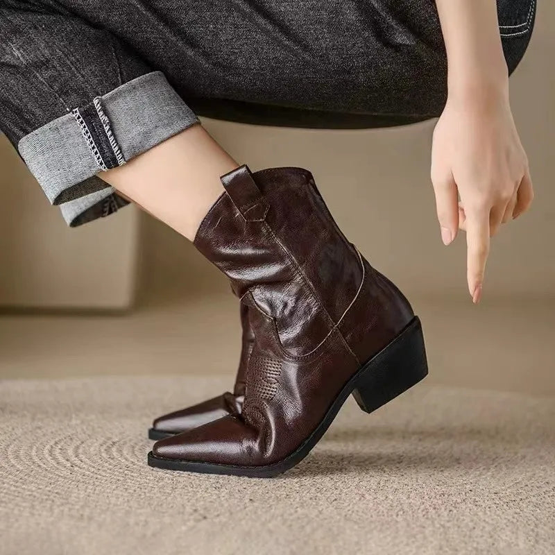 Street-Wave Pointed Toe Ankle Boots For Women With Side Zipper Faux Leather Street-Wave Style Everyday Chic