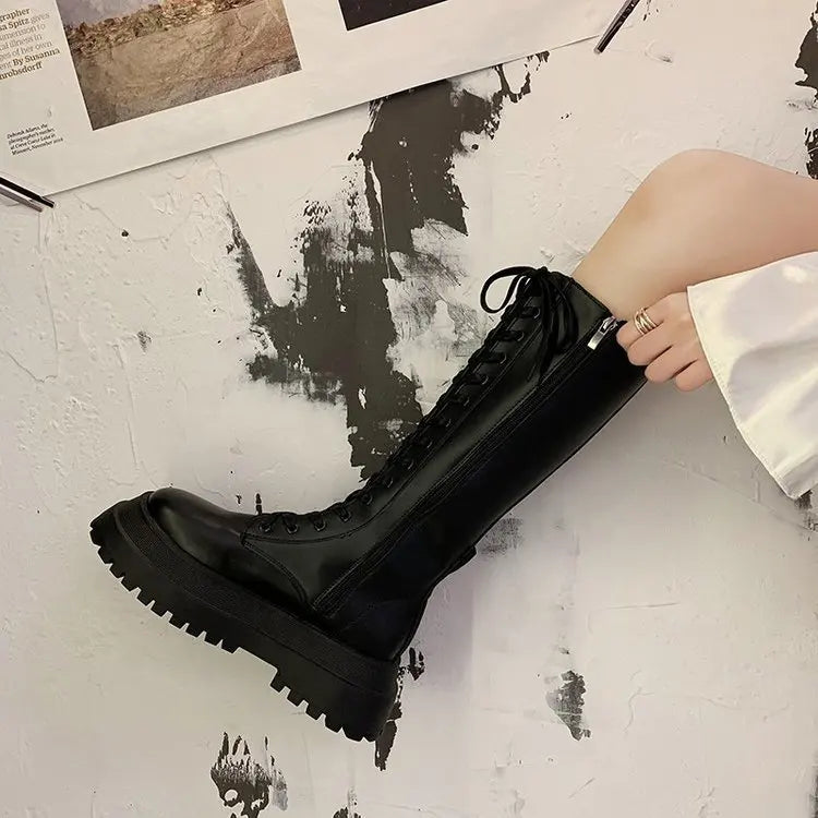Street-wave Thick Sole Boots For Women Comfort And Style Knee-High Lace Up Boots