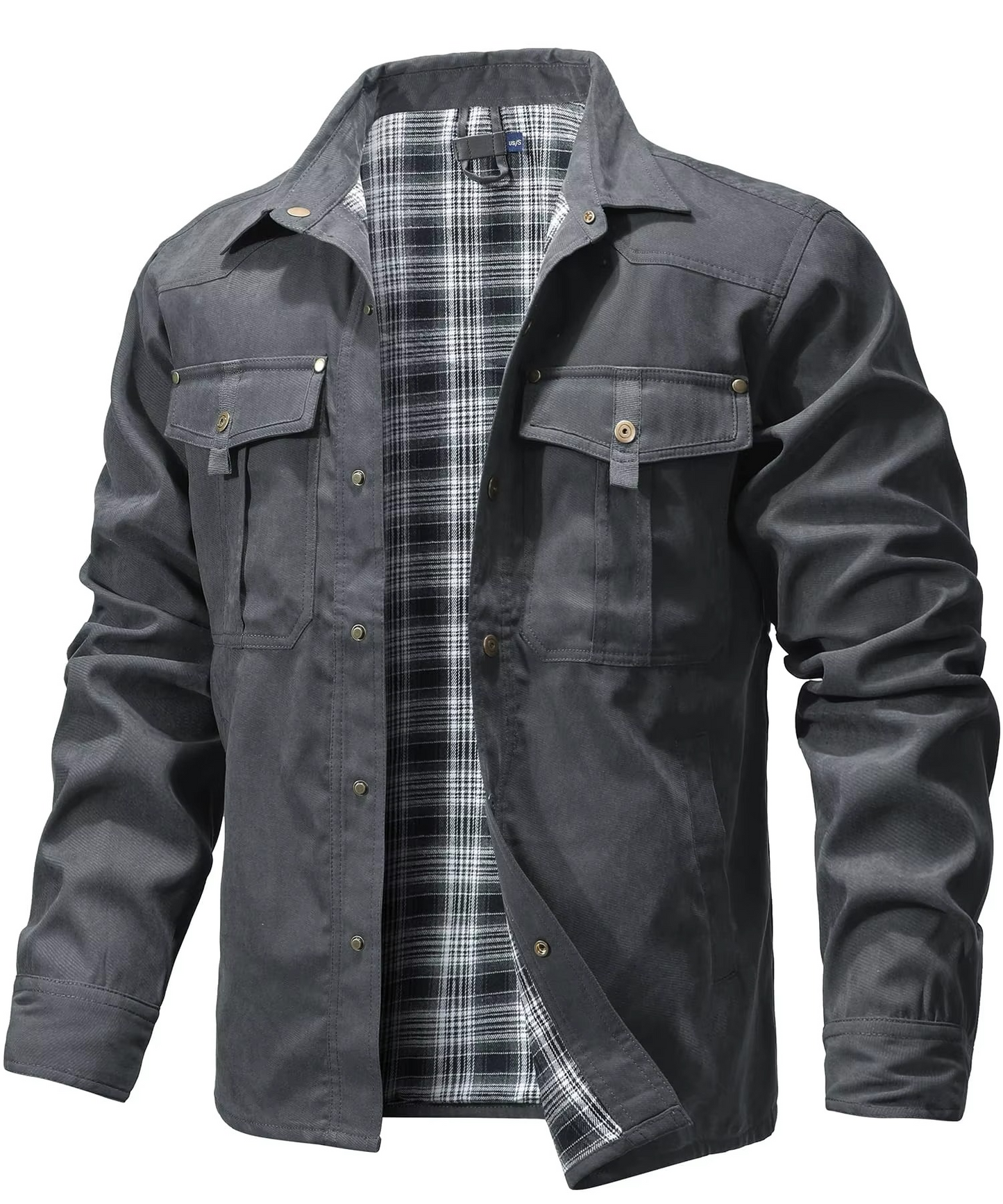 Men's Flannel Lined Shirt Jacket Western Style Overshirt With Snap Button Closures For All Seasons Street-Wave