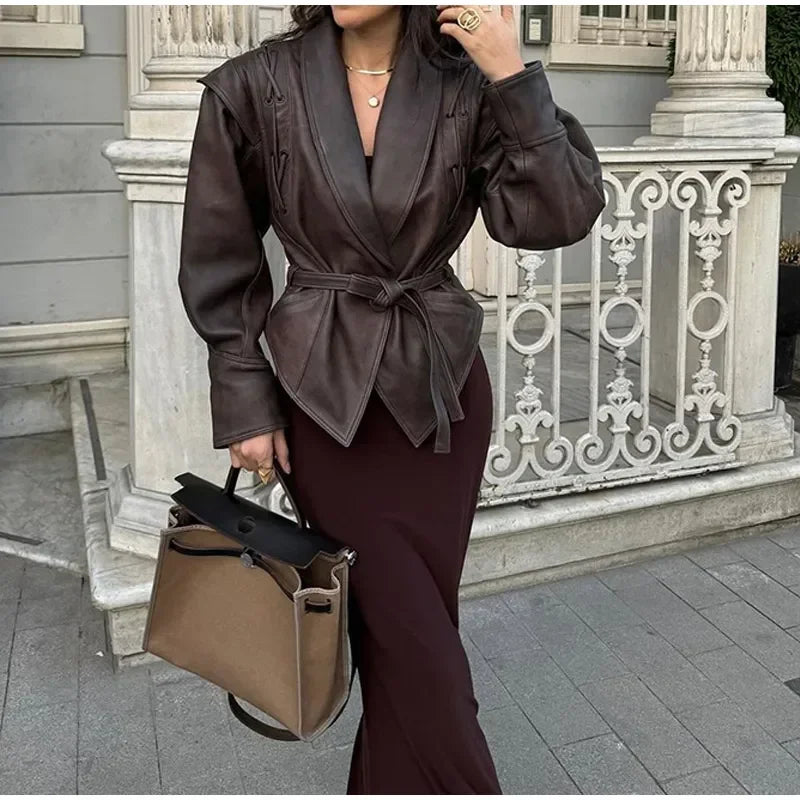 Street-wave Bad Feeling Jacket With Lace Up Detailing And Belted Silhouette For Fashion Forward Women