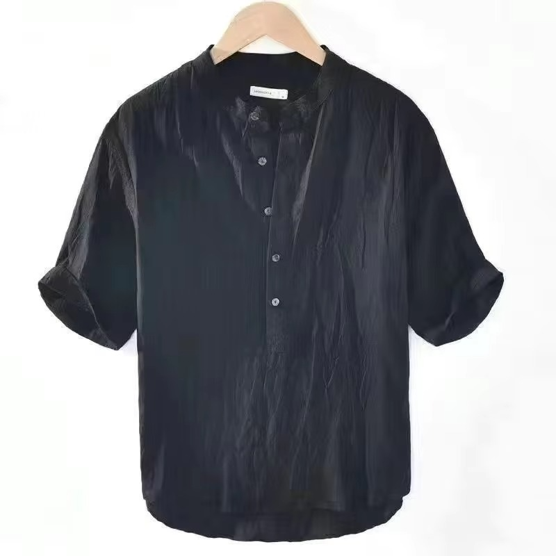 Men's Cotton Linen Short Sleeve Shirt Solid Color Casual Summer Beachwear Breathable Lightweight