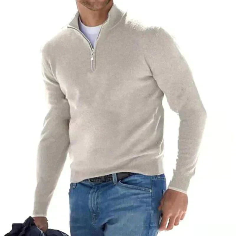 Street-Wave Polo Zip Up Knit Pullover For Men Italian Craftsmanship Cozy Modern Style