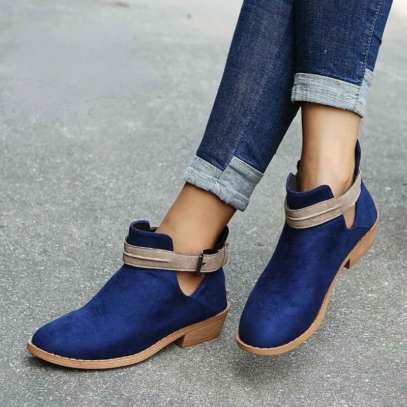 Street-Wave Ankle Boots With Adjustable Strap For Women Pointed Toe Soft Faux Leather