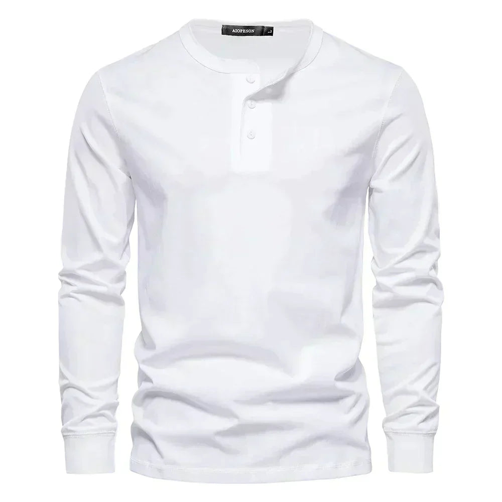 Men Long Sleeve Henley Shirt Navy Street Wave Comfort
