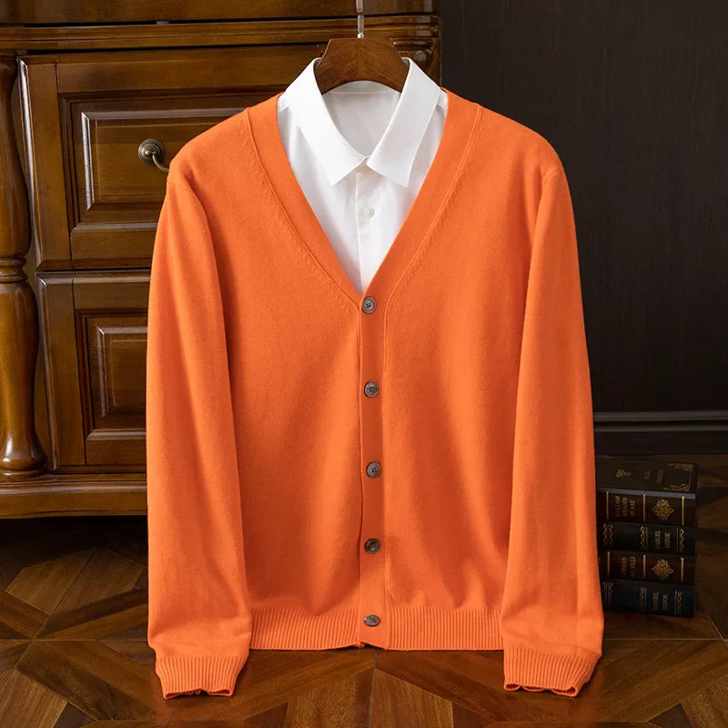 Street-Wave William Heritage Grey Cashmere Wool Blend Cardigan For Men With V Neck And Relaxed Fit