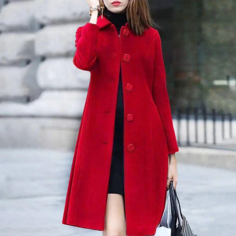Street-wave Wool Coat With Button Front For Women Elegant Warmth And Classic Comfort