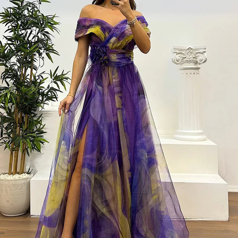 Floral Tulle Dress Street Wave For Women Floor Length Glam
