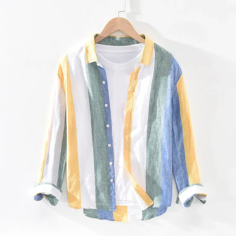 Street-Wave Striped Lightweight Cotton-Blend Shirt For Casual Everyday Wear Men Versatile Wardrobe Essential