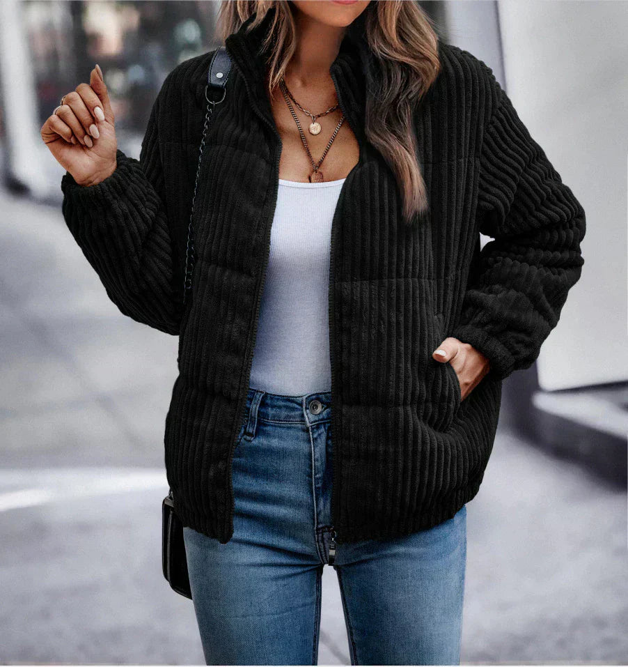 Street-wave Women Corduroy Puffer Jacket Cozy Warmth with Classic Fit for Daily Wear