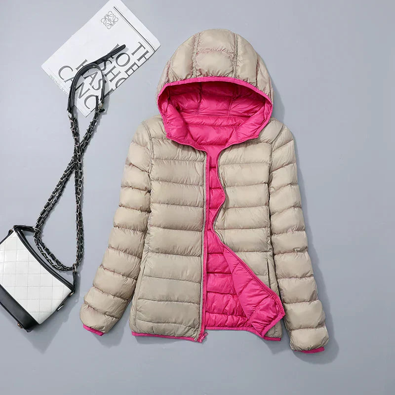 Street Wave Hooded Down Jacket For Women Lightweight Warm Winter Coat 80 Percent Duck Down