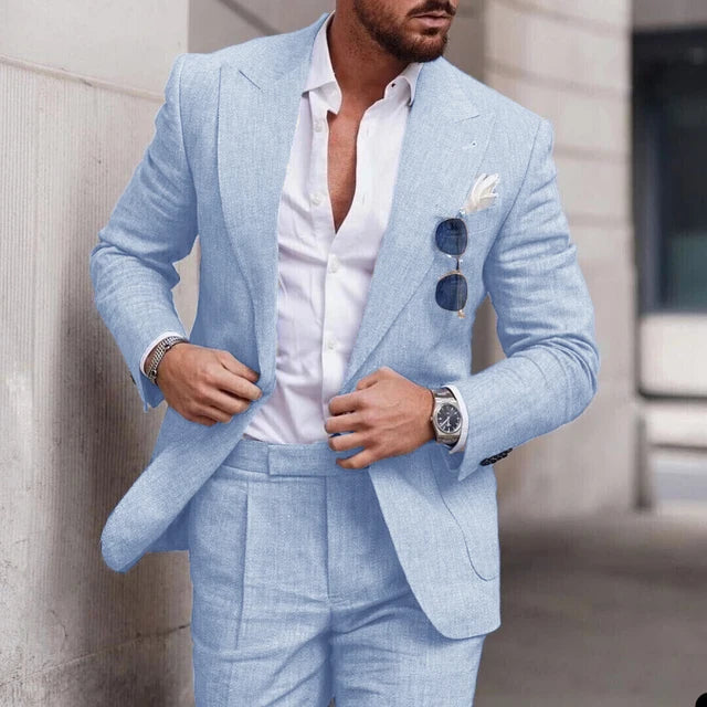 Street-Wave Mens Slim Fit Beige Linen Suit Breathable