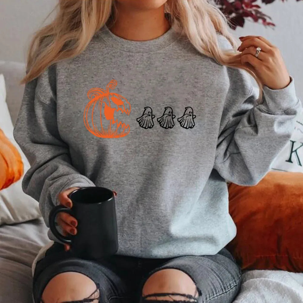 Street Wave Halloween Sweatshirt Cozy Pumpkin Graphic Pullover For Cold Autumn Nights