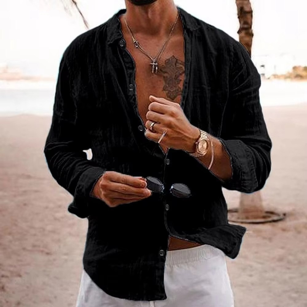 Men's Cotton Linen Casual Shirt Breathable Lightweight Loose Fit for Everyday and Vacation Wear