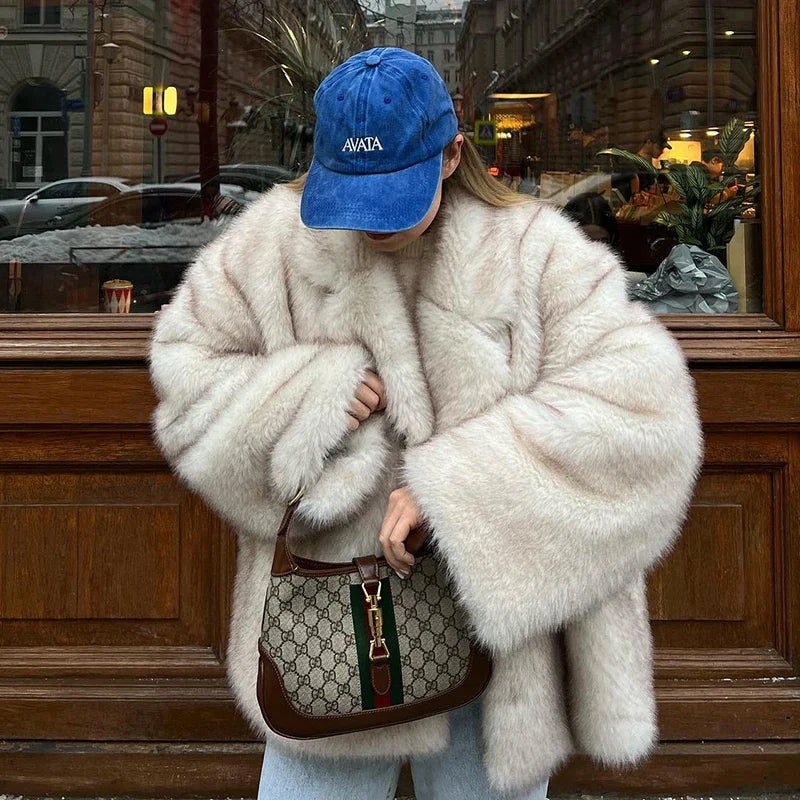 Street-wave Oversized Cozy Winter Coat For Plus Size Women Warm Plush Fur With Durable Comfort