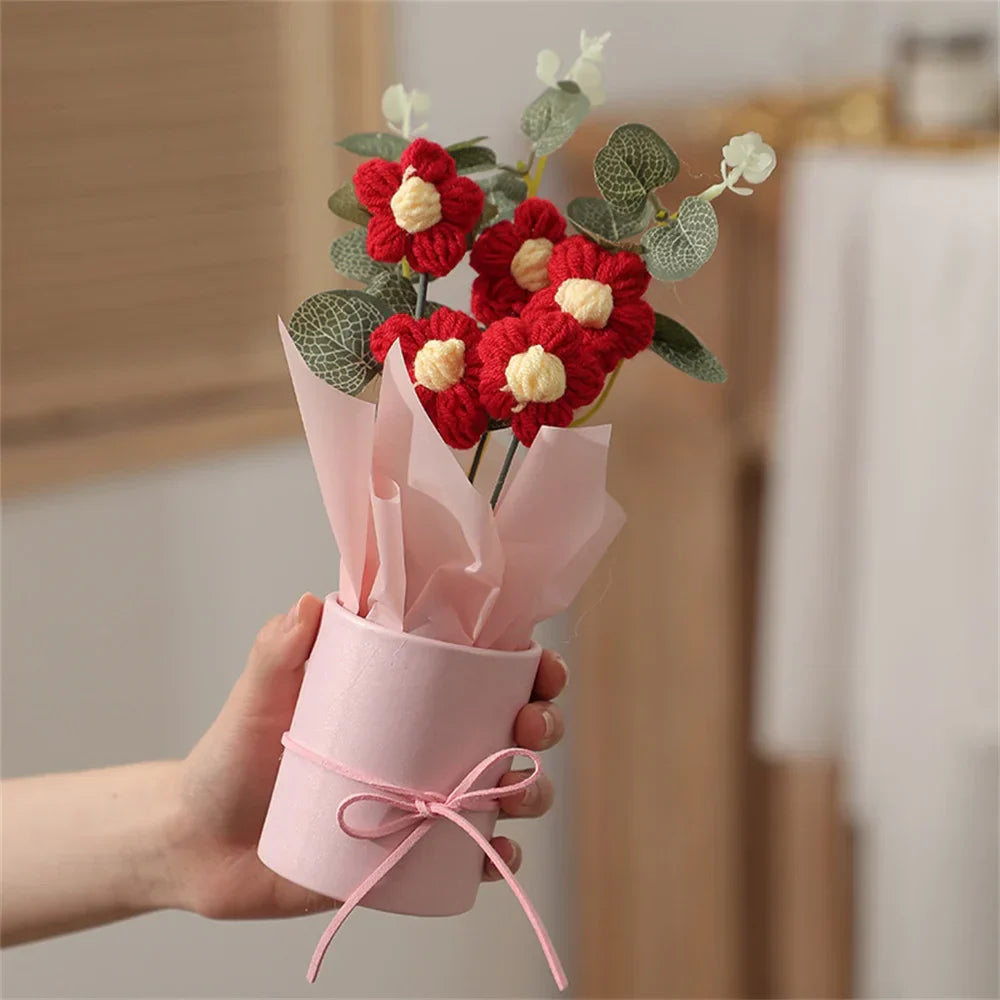Velmora Knitted Flower Bouquet Handcrafted Plush Flowers Ultra Soft Texture Decor Gift