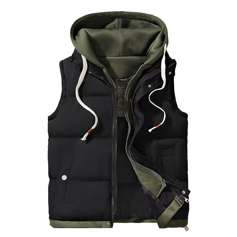 Men's Winter Hooded Puffer Vest Sleeveless Cotton Jacket With Premium Warm Insulation For Cold Weather