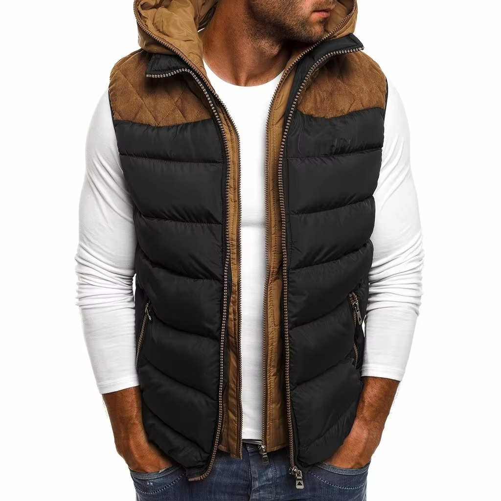 Street-Wave Men's Hooded Winter Sleeveless Puffer Vest With Embroidery Warm Zip Up Quilted Jacket