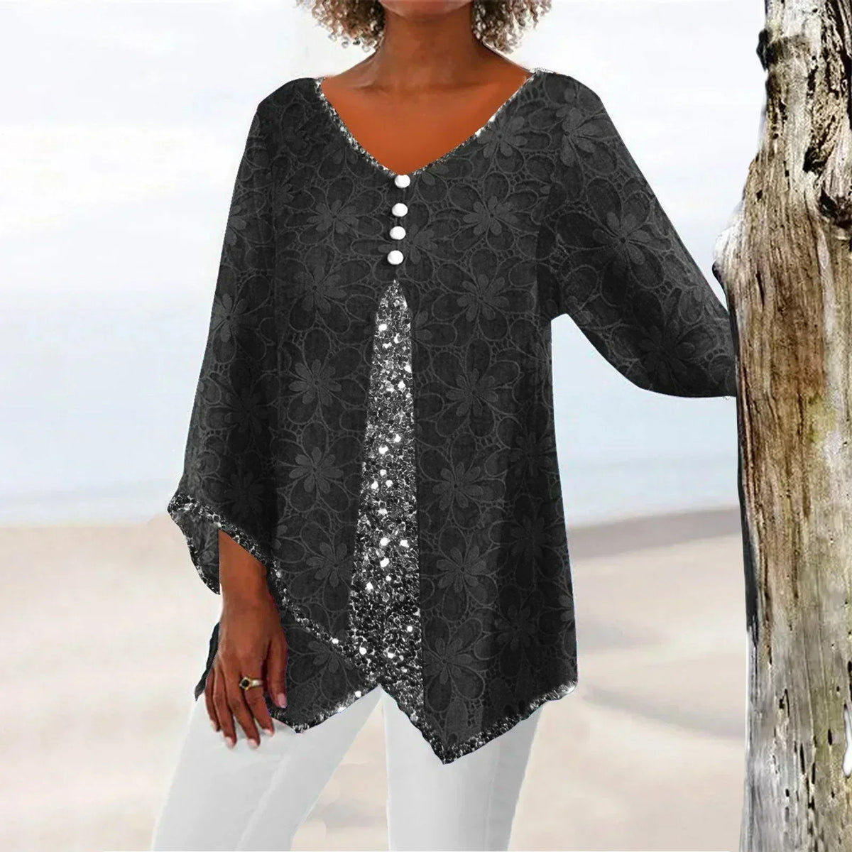 Streetwave Floral Oversized Cardigan With Sequin Panel For Women Elegant Boho Layering