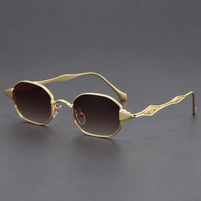 Aurelian Gold Rectangular Metal Sunglasses With UV400 Protection Lightweight Frame