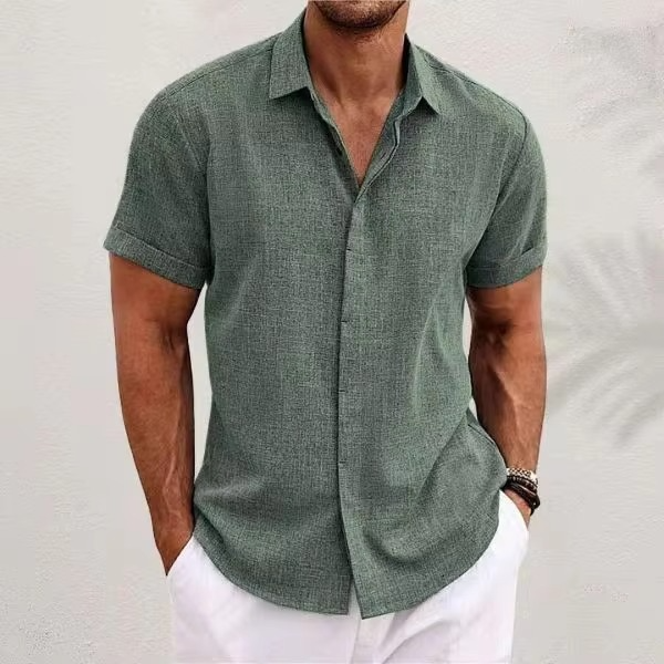 Street-Wave Men's Short Sleeve Linen Shirt for Summer Lightweight Breathable Cool Comfort