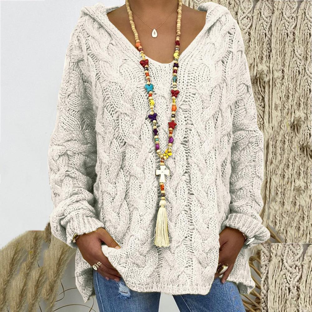 Street Wave Oversized Cable Knit Hoodie Sweater For Women Cozy Draped Fit Warm Casual Pullover