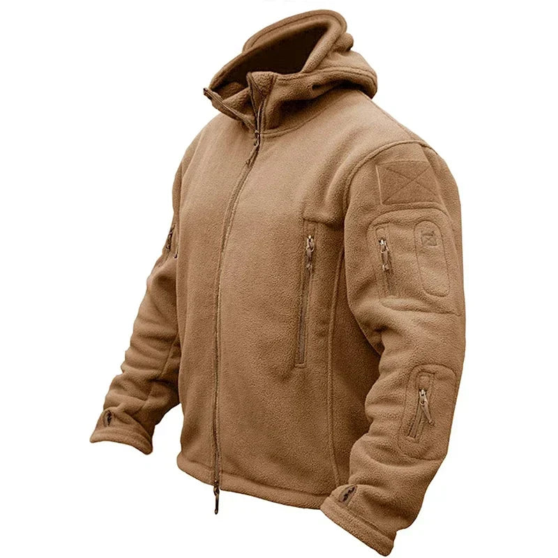 Street-Wave Tactical Thermal Fleece Jacket With Zippered Pockets Water Resistant Rugged Outerwear For Men