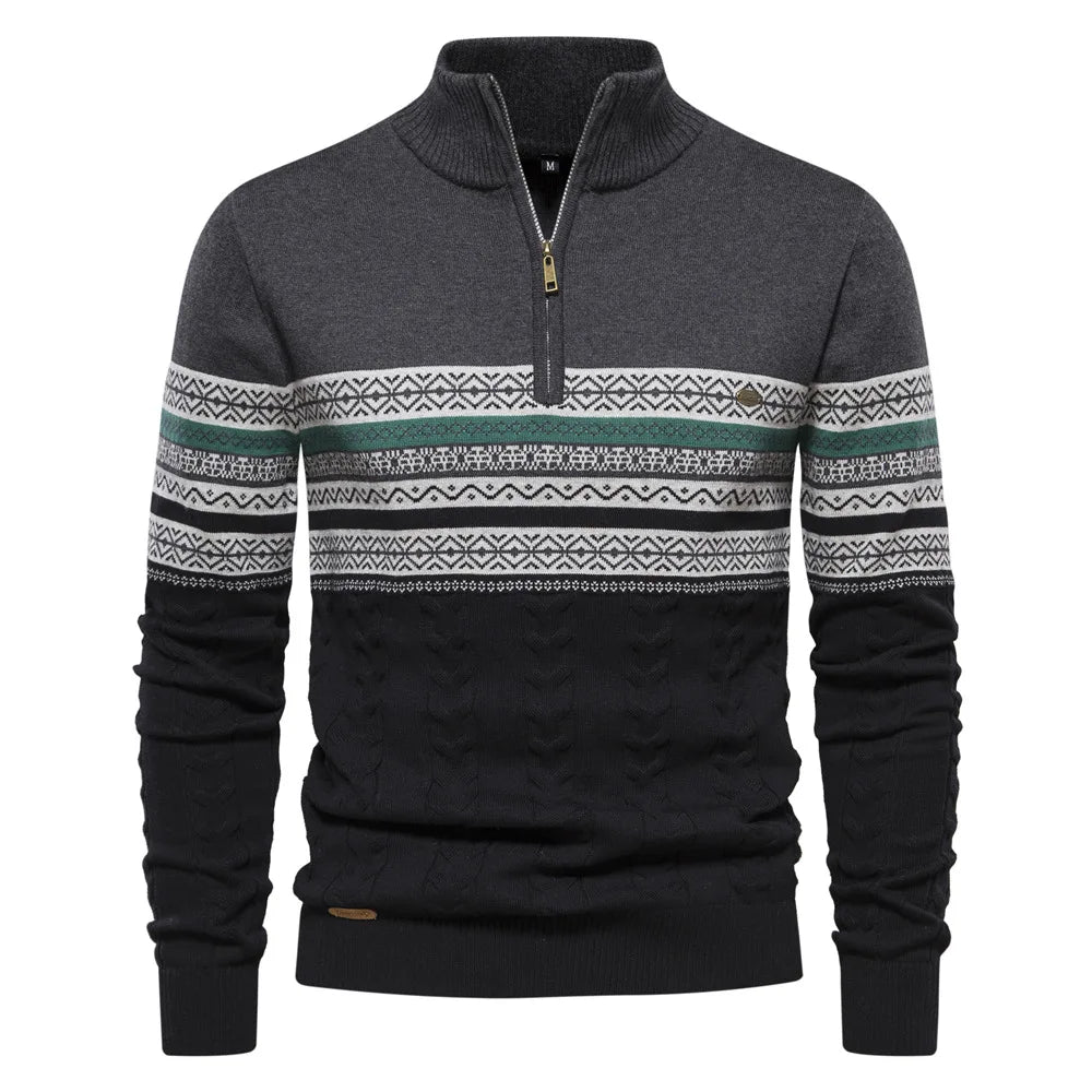 Street Wave Crewneck Knit Sweater For Men Warm Cozy Winter Essential With Nordic Pattern