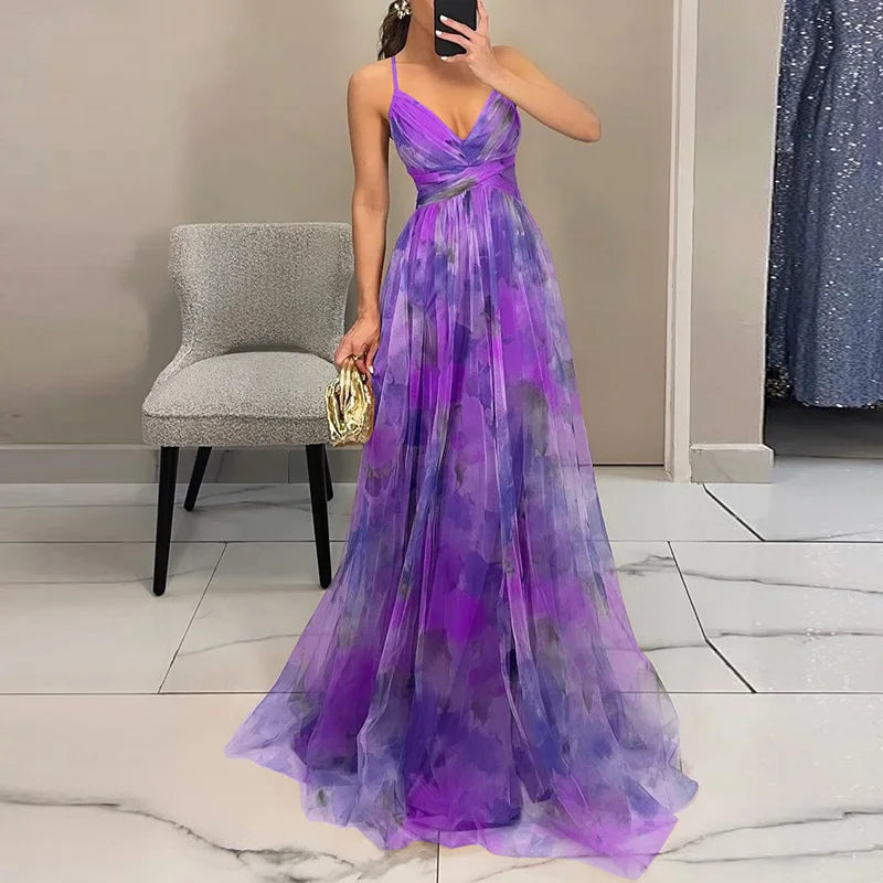 Street Wave Ruby Floral Maxi Dress Airy Pleated Chiffon For Wedding Guests