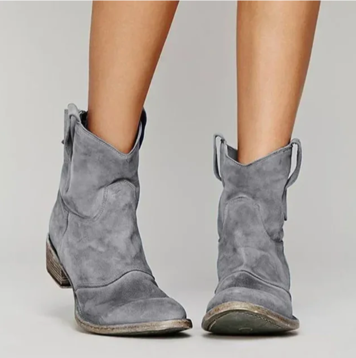 Street Wave Suede Western Ankle Boots For Women All Day Comfort Round Toe Low Heel