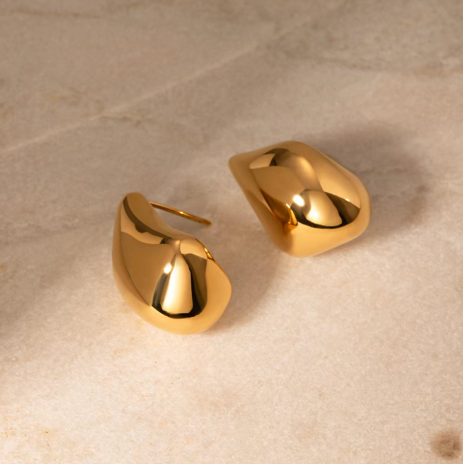Street Wave Teardrop Earrings Gold Tone For Women Elegant Old Money Style Luxury Jewelry